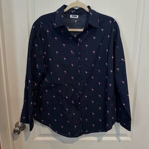 Victoria's Secret Dark Blue Shirt with Pink Flamingo Design